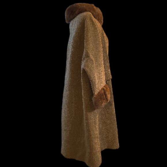 Rare Vintage 1950's-1960's Plus Size Boucle' Wool Mink Fur Trim Swing Coat Flaws - Picture 2 of 12